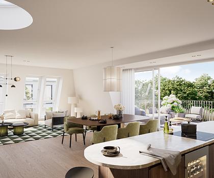Neubau: Exklusives Penthouse auf einer Ebene mit Dachterrasse und Blick ins Grüne