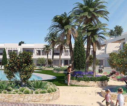 Moderne Erdgeschoss-Wohnungen mit 2 Schlafzimmern, 2 Bädern, Klimaanlage, Alarmanlage und Gemeinschaftspool nur 250 m vom Meer