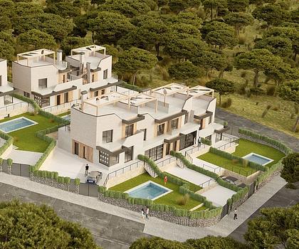 Zweigeschossige Reihenhäuser mit 3 Schlafzimmern, 2 Bädern, Privatpool (nur Eckhäuser) und Kfz-Stellplatz in wunderschöner Umgebung