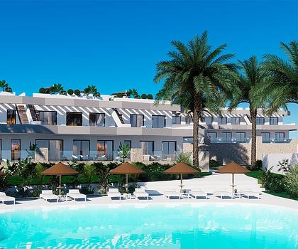 Obergeschoss-Wohnungen mit 3 Schlafzimmern, 2 Bädern, Dachterrasse, Gemeinschaftspool und Meerblick