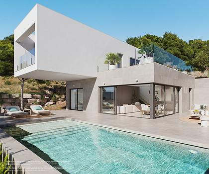 Luxusvillen mit 3 Schlafzimmern, 2 Bädern, Gäste-WC, Klimaanlage und Privatpool in der fantastischen Golfanlage Las Colinas