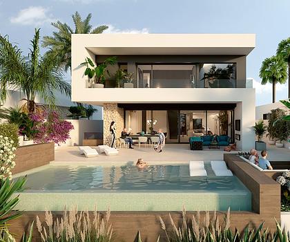 Fantastische Villen mit 3 Schlafzimmern, 3 Bädern, Klimaanlage, Fußbodenheizung und Privatpool in erester Linie am Golfplatz