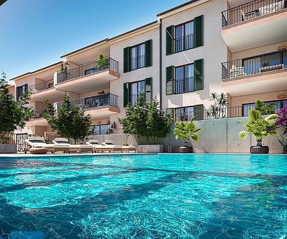 Appartements mit 2 Schlafzimmern, 2 Bädern, Klimaanlage, Gemeinschaftspool, Tiefgaragenstellplatz und Meerblick