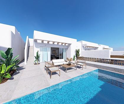 Wunderschöne eingeschossige Villen mit 3 Schlafzimmern, 2 Bädern, Dachterrasse, Privatpool und Kfz-Stellplatz