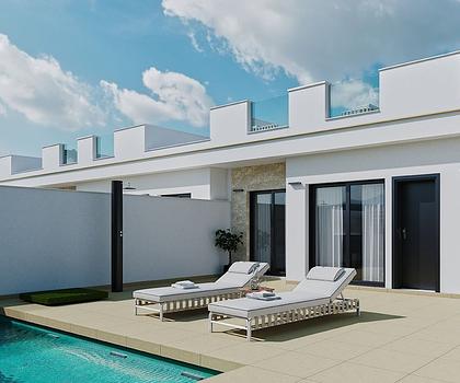 Reihenhaus-Villen mit 2 Schlafzimmern, 2 Bädern, Dachterrasse, Privatpool und Kfz-Stellplatz