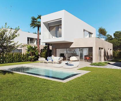 Luxusvillen mit 3 Schlafzimmern, 2 Bädern, Gäste-WC, Klimaanlage und Privatpool in der fantastischen Golfanlage Las Colinas