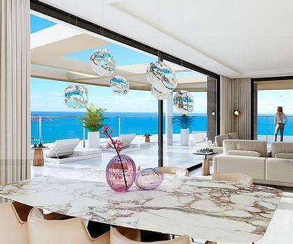 Wohnungen mit 4 Schlafzimmern, 3 Bädern, Klimaanlage, Fußbodenheizung in der ganzen Wohnung, Kfz-Stellplatz und Meerblick nur 100 m vom Strand