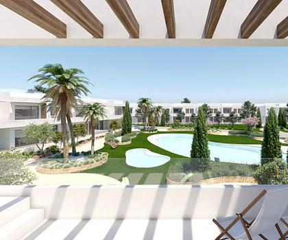 Moderne Obergeschoss-Wohnungen mit 2 Schlafzimmern, 2 Bädern, Dachterrasse, Klimaanlage, Alarmanlage und Gemeinschaftspool nur 250 m vom Meer