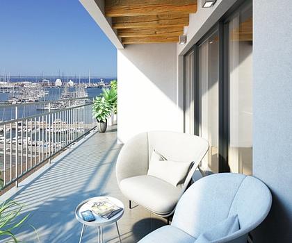 Mallorca modernes Apartment im Bau mit Blick auf Palmas Yachthafen Paseo Maritimo zu verkaufen