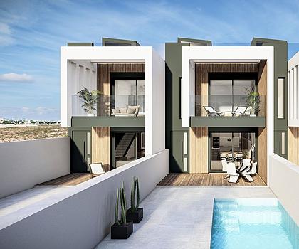 Reihenhäuser mit 3 Schlafzimmern, 3 Bädern, Dachterrasse, Kfz-Stellplatz und Privatpool nur ca. 2,5 km vom Strand