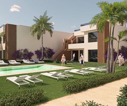 Obergeschoss-Wohnungen mit 2 Schlafzimmern, 2 Bädern, Dachterrasse und Gemeinschaftspool in sehr schönem Golf-Resort