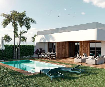 Villen mit 3 Schlafzimmern, 2 Bädern, Dachterrasse, Vorinstallation Klimaanlage, Fußbodenheizung in Bädern und Privatpool in einer Golfanlage