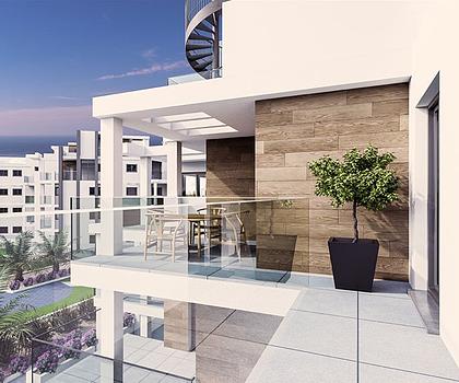 Penthouse-Wohnungen mit 3 Schlafzimmern, 2 Bädern und Meerblick in abgeschlossener Anlage mit Gemeinschaftspool direkt am Strand