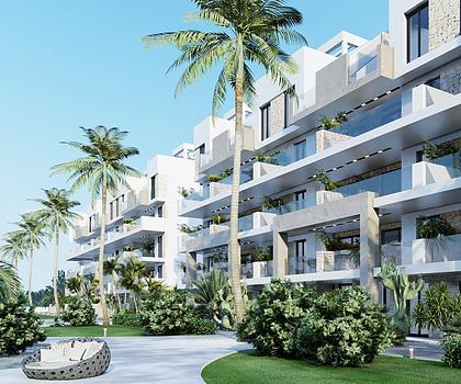 Appartements mit 2 Schlafzimmern, 2 Bädern, Klimaanlage, Einbauküchen mit Elektrogeräten, Tiefgaragenstellplatz, Gemeinschaftspool und Spa