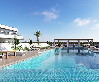 Appartements mit 2 Schlafzimmern, 2 Bädern, Vorinstallation Klimaanlage, Gemeinschaftspool und Kfz-Stellplatz neben dem Golfplatz von La Serena Golf