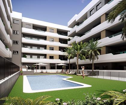 Appartements mit 3 Schlafzimmern, 2 Bädern, Vorinstallation Klimaanlage und Gemeinschaftspool nur 1 km vom Strand