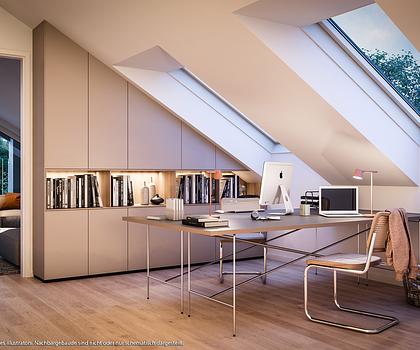 2-Zi-Eck-Whg. im Dachgeschoss mit Tageslichtbad, sep. Gäste-WC u. großer Loggia an der Giebelseite