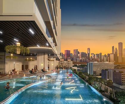 Finanzierung durch den Bauträger - Studio  mit Pool auf dem Balkon