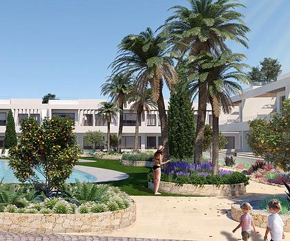 Moderne Erdgeschoss-Wohnungen mit 2 Schlafzimmern, 2 Bädern, Klimaanlage, Alarmanlage und Gemeinschaftspool nur 250 m vom Meer