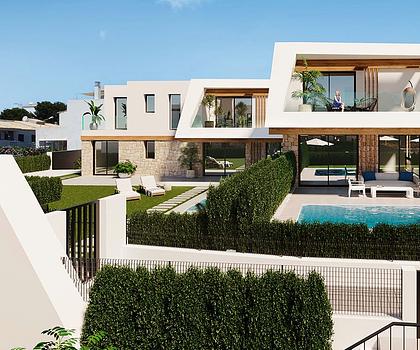 Doppelhaushälften mit 3 Schlafzimmern, 3 Bädern, Fußbodenheizung, Klimaanlage und Gemeinschaftspool nur 500 m vom Strand