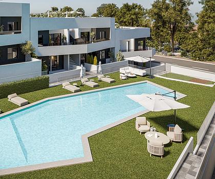 Komfortable Erdgeschoss-Wohnungen mit 2 Schlafzimmern, 2 Badezimmern, privatem Garten und Gemeinschaftspool