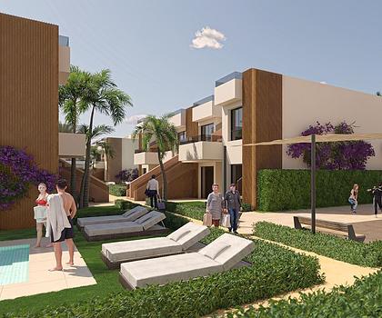 Obergeschoss-Wohnungen mit 3 Schlafzimmern, 2 Bädern, Dachterrasse und Gemeinschaftspool in sehr schönem Golf-Resort