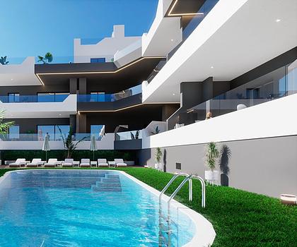 Penthouse-Wohnungen mit 2 Schlafzimmern, 2 Bädern, Dachterrasse, WC, Privatpool und Einbauküchen mit Elektrogeräten