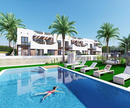 Obergeschoss-Wohnungen mit 2 Schlafzimmern, 2 Bädern, Dachterrasse, Tiefgaragenstellplatz und Gemeinschaftspool nur 200 m vom Strand