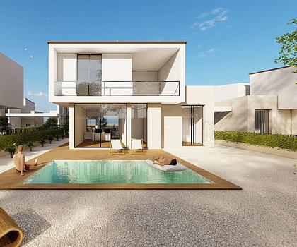 Villen mit 3 Schlafzimmern, 3 Bädern, Klimaanlage, Einbauküchen mit Elektrogeräten, Meerblick, Privatpool und Kfz-Stellplatz