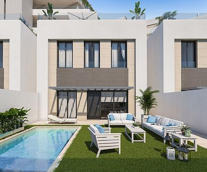 Villen mit 4 Schlafzimmern, 3 Bädern, Dachterrasse mit Meerblick, Tiefgaragenstellplatz und Gemeinschaftspool nur ca. 700 m vom Strand