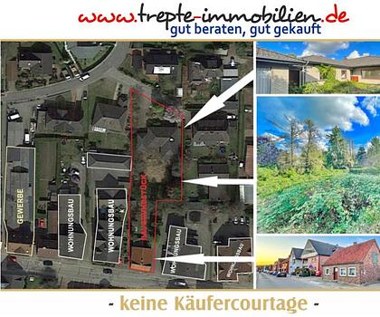 Geschosswohnungsbaugrundstück + freier Walmdachbungalow + vermietetes Haus im Herzen der Kur-/und Rolandstadt Bad Bramstedt