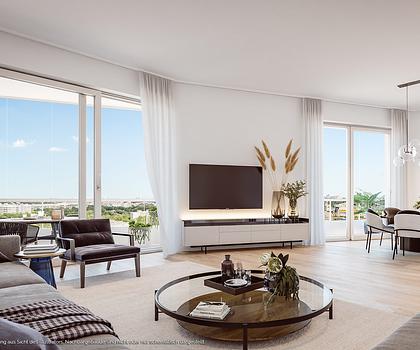 Mit Blick über München: 4-Zi-Whg. mit großzügig. Wohn-Essbereich, 2 Bädern u. umlaufend. Balkon