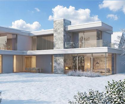 In Bestlage Gräfelfings: Puristische Architektenvilla im Rohbau von Jacob & Spreng