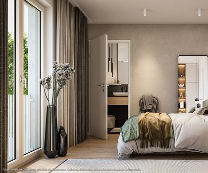 3-Zi.-Whg. mit 2 Bädern, davon 1 en suite mit Tageslicht u. Süd-Westbalkon