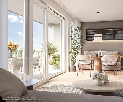 1-Zi.-Apartment mit Balkon zum grünen Innenhof mit Parkblick