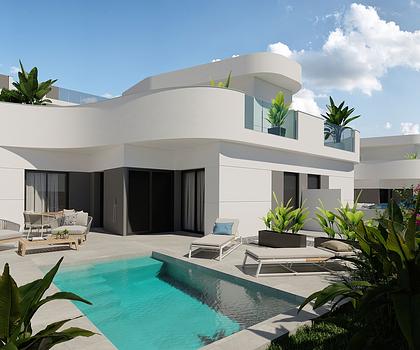 Charmante Doppelhaushälften in abgeschlossener Anlage mit 3 Schlafzimmern, 2 Bädern, Dachterrasse und Privatpool