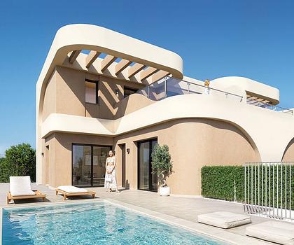 Doppelhaus-Villen mit 3 Schlafzimmern, 2 Bädern, Gäste-WC, Dachterrasse, Kfz-Stellplatz und optionalem Privatpool