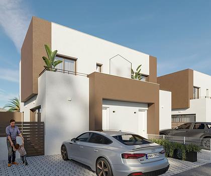 Moderne Doppelhaus-Villen mit 3 Schlafzimmern, 3 Bädern und Gemeinschaftspool nur 500 m vom kilometerlangen Sandstrand