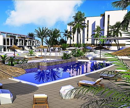 Appartements mit 2 Schlafzimmern und 2 Bädern in abgeschlossener Anlage mit Gemeinschaftspools nur 600 m vom Strand