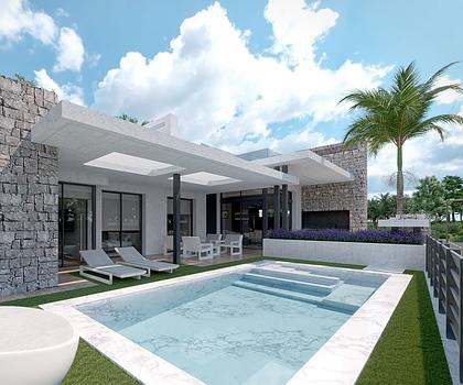 Villen mit 3 Schlafzimmern, 2 Bädern, 2 Gäste-WCs, Keller, Dachterrasse, Klimaanlage und Privatpool im wunderschönen Santa Rosalía Resort