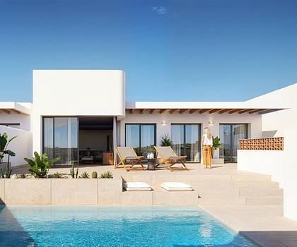 Reihenhäuser mit 3 Schlafzimmern, 2 Bädern, Dachterrasse, Vorinstallation Klimaanlage, Privatpool und Kfz-Stellplatz