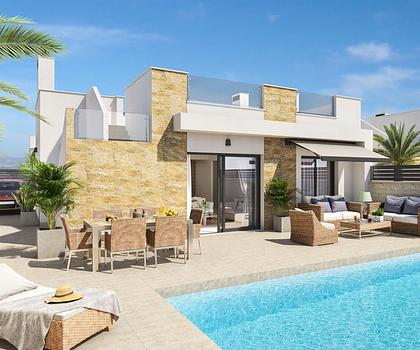 Exklusive Doppelhaushälften mit 3 Schlafzimmern, 2 Bädern, Dachterrasse, Klimaanlage, Privatpool und Kfz-Stellplatz