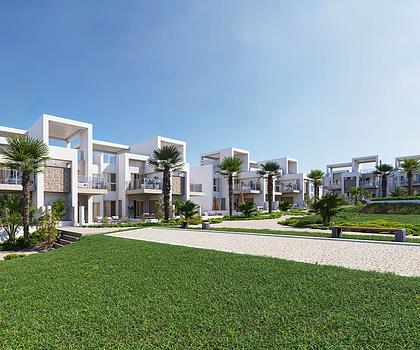 Obergeschoss-Wohnungen mit 2 Schlafzimmern, 2 Bädern, Dachterrasse, Klimaanlage, Einbauküchen mit Elektrogeräten, Kfz-Stellplatz und Gemeinschaftspool