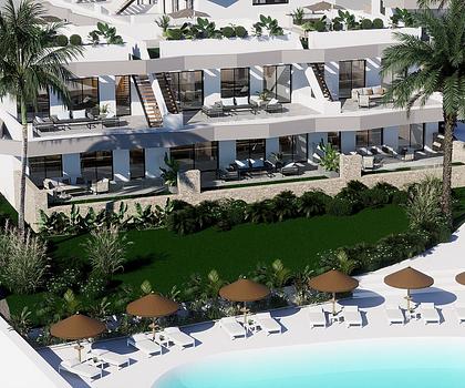 Obergeschoss-Wohnungen mit 2 Schlafzimmern, 2 Bädern, Dachterrasse, Gemeinschaftspool und Meerblick