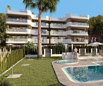 Appartements mit 2 Schlafzimmern, 2 Bädern, Fußbodenheizung in Bädern, Klimaanlage und Gemeinschaftspool nur 250 m vom Meer