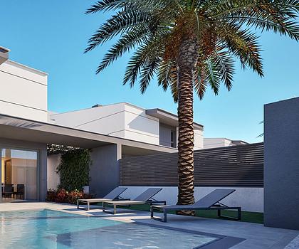 Doppelhaus-Villen mit 3 Schlafzimmern, 3 Bädern, Dachterrasse, Vorinstallation Klimaanlage und Privatpool nur 100 m vom Strand