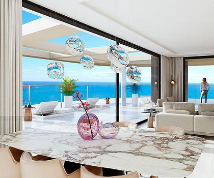 Wohnungen mit 4 Schlafzimmern, 3 Bädern, Klimaanlage, Fußbodenheizung in der ganzen Wohnung, Kfz-Stellplatz und Meerblick nur 100 m vom Strand