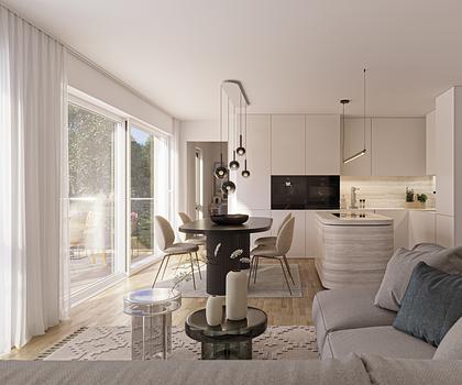 Neubau: Idealer Grundriss und Westausrichtung: Exklusive 3-Zimmer-Neubauwohnung mit Dachterrasse