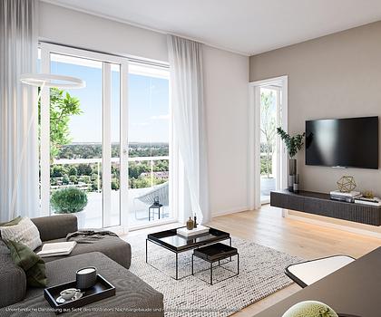Mit Blick über München: Moderne 1,5-Zi.-Whg. mit Duschbad u. Balkon