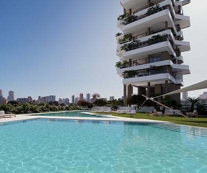 Luxus-Wohnungen mit 2 Schlafzimmern, 2 Bädern und Meerblick in exklusiver Anlage mit Außenpools und Wellness-Bereich